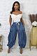 Women Loose Slim Straight Leg Elastic Waist Drawstring Bow Jeans OD-8708