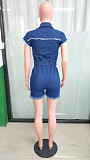 Women Elastic Waist Turndown Collar Street Style Strech Denim Romper LX-6987