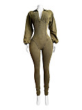 Women Deep-V Long Sleeves Solid Color Casual Jumpsuits CH-24102