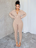 Women Deep-V Long Sleeves Solid Color Casual Jumpsuits CH-24102