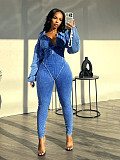 Women Deep-V Long Sleeves Solid Color Casual Jumpsuits CH-24102