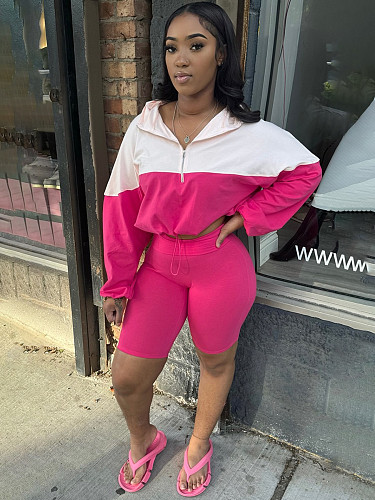 Fashion Girls Long Sleeves Hoodies And Shorts Sporty Two Pieces Sets CH-24039