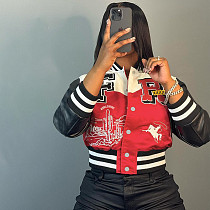 Stylish Printed Women Patchwork Long Sleeves Baseball Jacket RS-24354