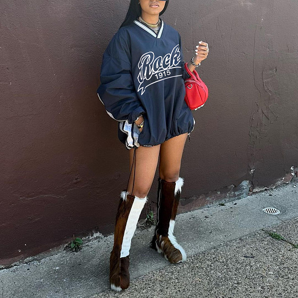 Street Style Women Long Sleeves Printed Loose Sweatshirt RS-07234
