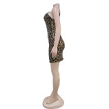 Women Leopard Print Straps Sequin Sexy Package Hips Mini Club Dress BY-7078