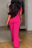 Rose Red Women Irregular Buttons Wide-leg Jumpsuit NY-10893