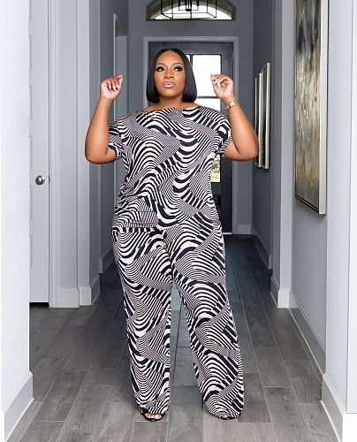 Fashion Printed Women Loose Plus Size 2 Pieces Sets TB-6332