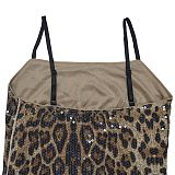 Women Leopard Print Straps Sequin Sexy Package Hips Mini Club Dress BY-7078