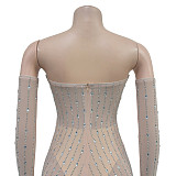 Sexy Backless Hot Drilling Strapless Slim Long Club Dresses BY-7021