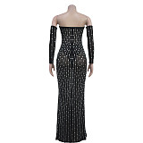 Sexy Backless Hot Drilling Strapless Slim Long Club Dresses BY-7021