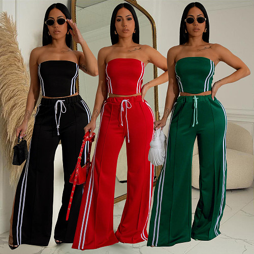 Women Sexy Strapless Crop Top And Long Pants Casual Sets BY-7056