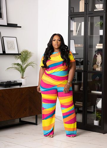 Fashion Printed Women Loose Plus Size 2 Pieces Sets TB-6332