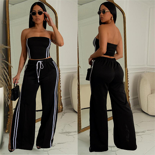 Women Sexy Strapless Crop Top And Long Pants Casual Sets BY-7056