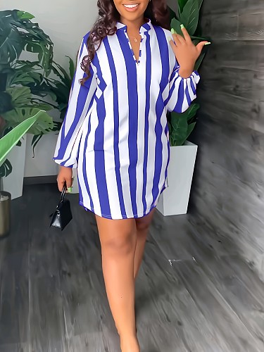 Casual Girls Stripes Long Sleeves Large Size Blouse Dress TB-5971