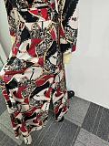 Women Printed Long Sleeves Turndown Collar Buttons Split Maxi Dress NY-10897