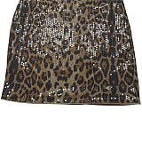 Women Leopard Print Straps Sequin Sexy Package Hips Mini Club Dress BY-7078
