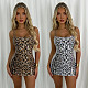 Women Leopard Print Straps Sequin Sexy Package Hips Mini Club Dress BY-7078