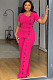 Rose Red Women Irregular Buttons Wide-leg Jumpsuit NY-10893