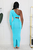Sexy Single Shoulder Hollow-out Slim Bodycon Long Dress NTY-7429