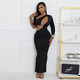 Sexy Single Shoulder Hollow-out Slim Bodycon Long Dress NTY-7429