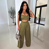 Casual 2 Pieces Sets Women Strapless Crop Top And Wide-leg Pants NTY-7488
