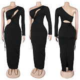 Sexy Single Shoulder Hollow-out Slim Bodycon Long Dress NTY-7429