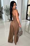 Casual 2 Pieces Sets Women Strapless Crop Top And Wide-leg Pants NTY-7488