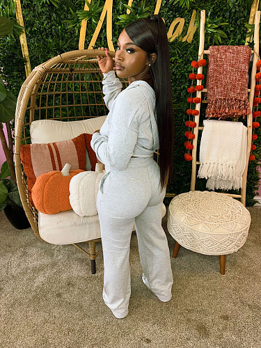 Leisure 2 Pieces Sets Women Zipper Cardigan And Long Pants NTY-7476