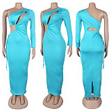 Sexy Single Shoulder Hollow-out Slim Bodycon Long Dress NTY-7429