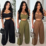 Casual 2 Pieces Sets Women Strapless Crop Top And Wide-leg Pants NTY-7488