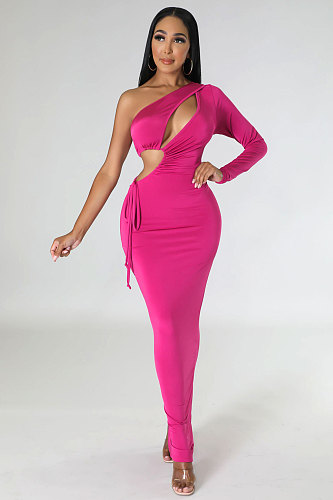 Sexy Single Shoulder Hollow-out Slim Bodycon Long Dress NTY-7429