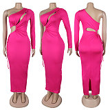 Sexy Single Shoulder Hollow-out Slim Bodycon Long Dress NTY-7429