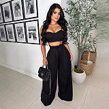 Casual 2 Pieces Sets Women Strapless Crop Top And Wide-leg Pants NTY-7488