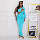 Sexy Single Shoulder Hollow-out Slim Bodycon Long Dress NTY-7429