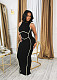Women Sleeveless Round Neck Slim Patchwork Slit Long Dress NTY-7445