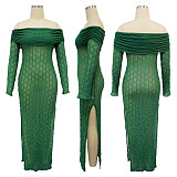 Sexy Drop Shoulder Long Sleeves Transparent Slits Maxi Dresses YF-10782
