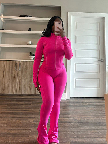 Casual Solid Color Women Long Sleeves Bodycon Flared Two-piece Set CH-24057