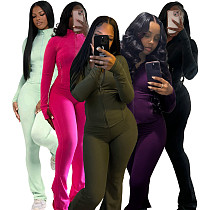 Casual Solid Color Women Long Sleeves Bodycon Flared Two-piece Set CH-24057