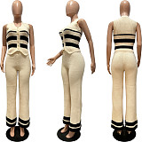 Fashion Girls Knit Button Stripe Patchwork Casual Suit CM-8731