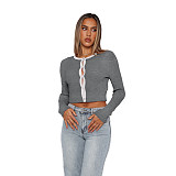 Casual Solid Color Wool Cardigan Short Top Sweater ASL-6757