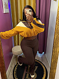 Women Color Matching Navel High Waist Flared Two-piece Set SFY-545