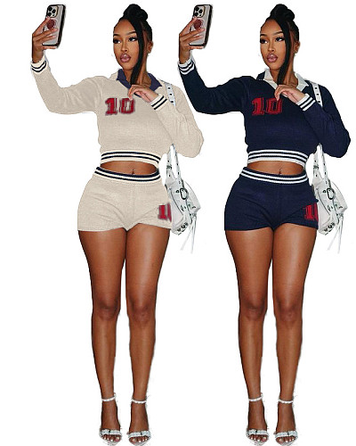 Women's Long Sleeves Tops And Shorts High-stretch Sweater Set MEM-88597