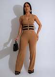 Fashion Girls Knit Button Stripe Patchwork Casual Suit CM-8731