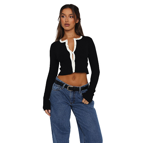 Casual Solid Color Wool Cardigan Short Top Sweater ASL-6757