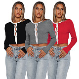 Casual Solid Color Wool Cardigan Short Top Sweater ASL-6757