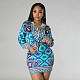 Casual Printed Shirt Long Sleeve Sexy Wrap Hip Skirt Two-piece Set YNS-2656