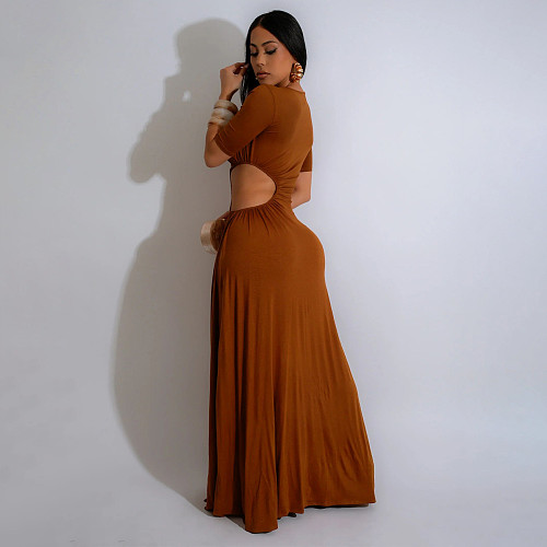 Women's Sexy Waist Irregular Skirt Solid Color Split Long Dress YF-10805