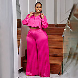 Casual Shirt Top Wide-leg Pants Folded Women Large Size Two-piece Set NNWY-8034