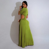 Women's Sexy Waist Irregular Skirt Solid Color Split Long Dress YF-10805