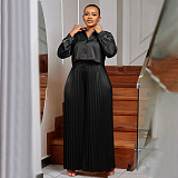 Casual Shirt Top Wide-leg Pants Folded Women Large Size Two-piece Set NNWY-8034